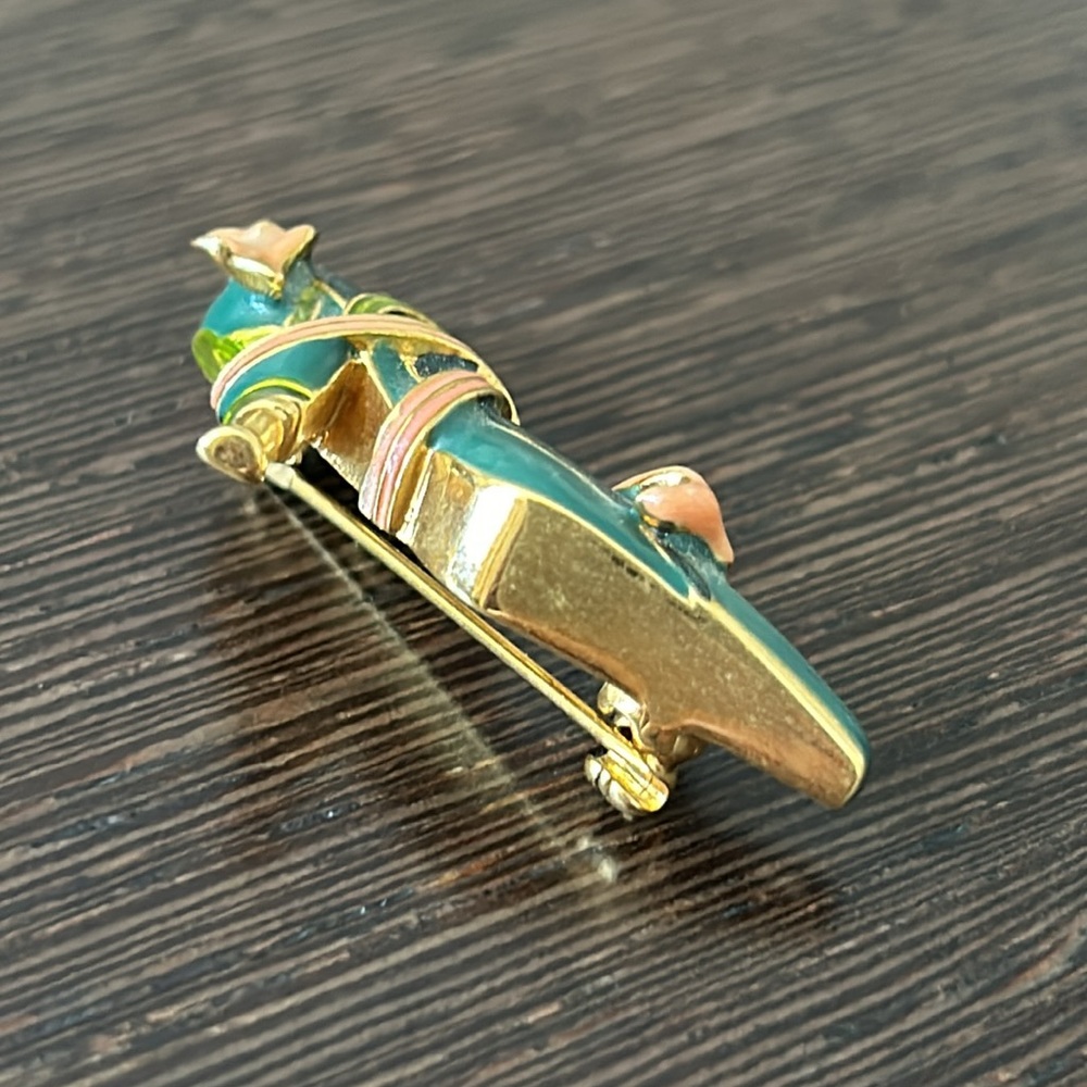 VTG KJL Art Deco Style Gold and Enamel Shoe Brooch, green, signed - Picture 6 of 8